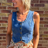 Scallop Trim Denim Vest