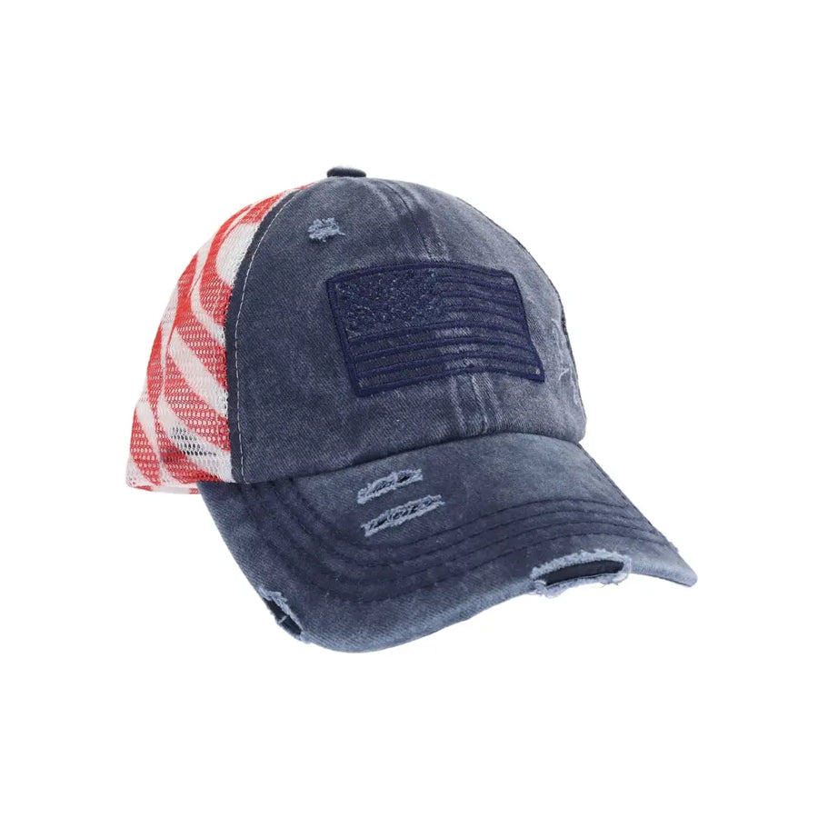 American Flag Criss Cross Pony Cap