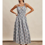 Floral Tie Strap Smocked Maxi Dress