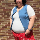 Plus Size Button Up Denim Vest