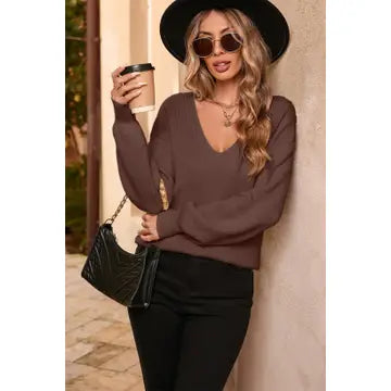 Lantern Sleeve Knot Back Sweater