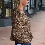 Leopard Print Puff Sleeve Top w/Bow