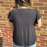 Folded V-Neck Ruffled Sleeve Top