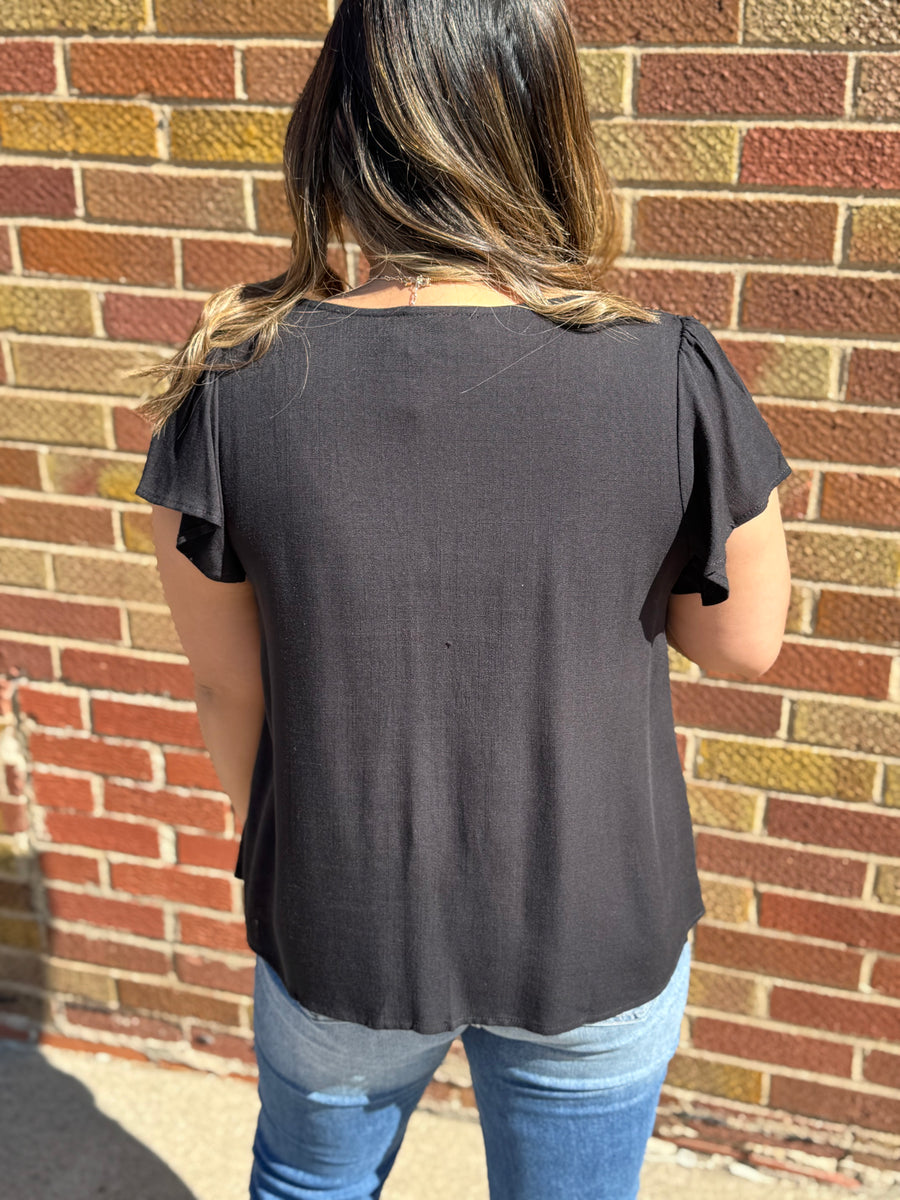 Folded V-Neck Ruffled Sleeve Top