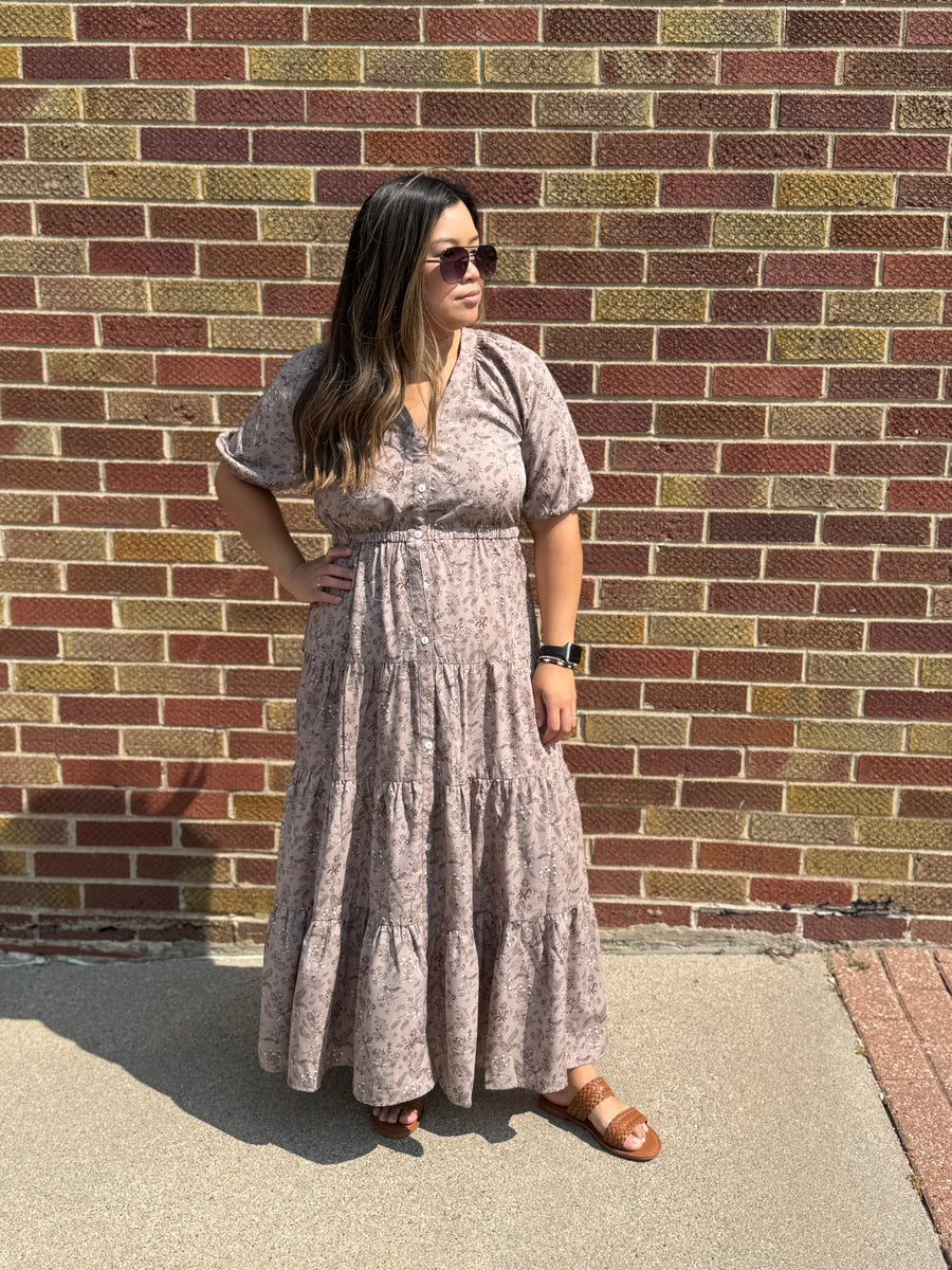Taupe Floral Maxi Dress