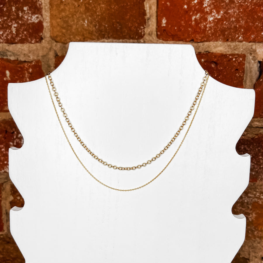 18K Gold Plated Oval Link Chain & Petite Cable Chain Necklace