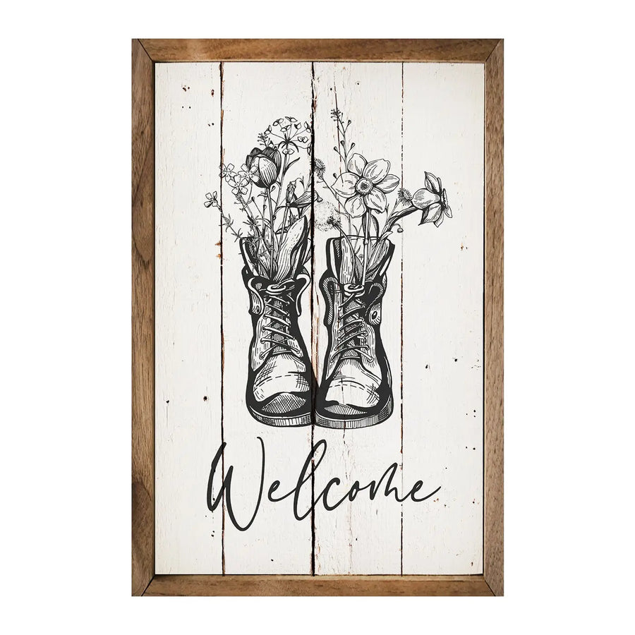 Welcome Floral Boots Sign 10x16"