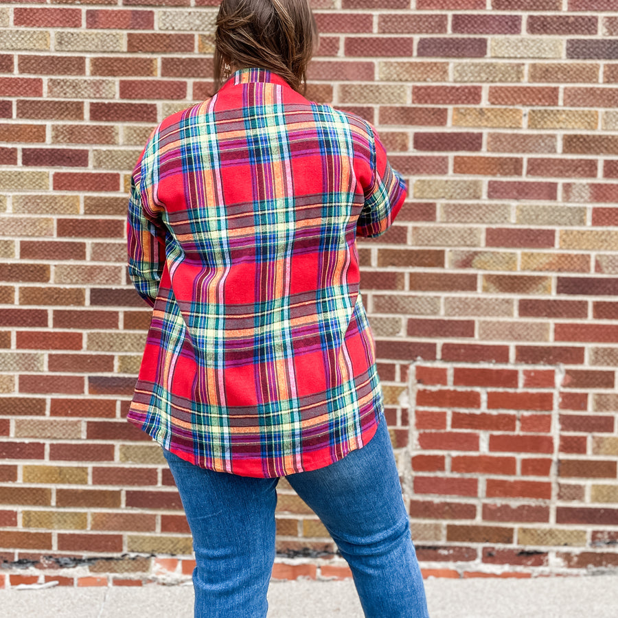 Plus Long Sleeve Plaid Print Jacket