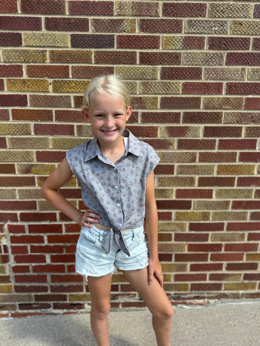 Girls Button Up Cropped Top