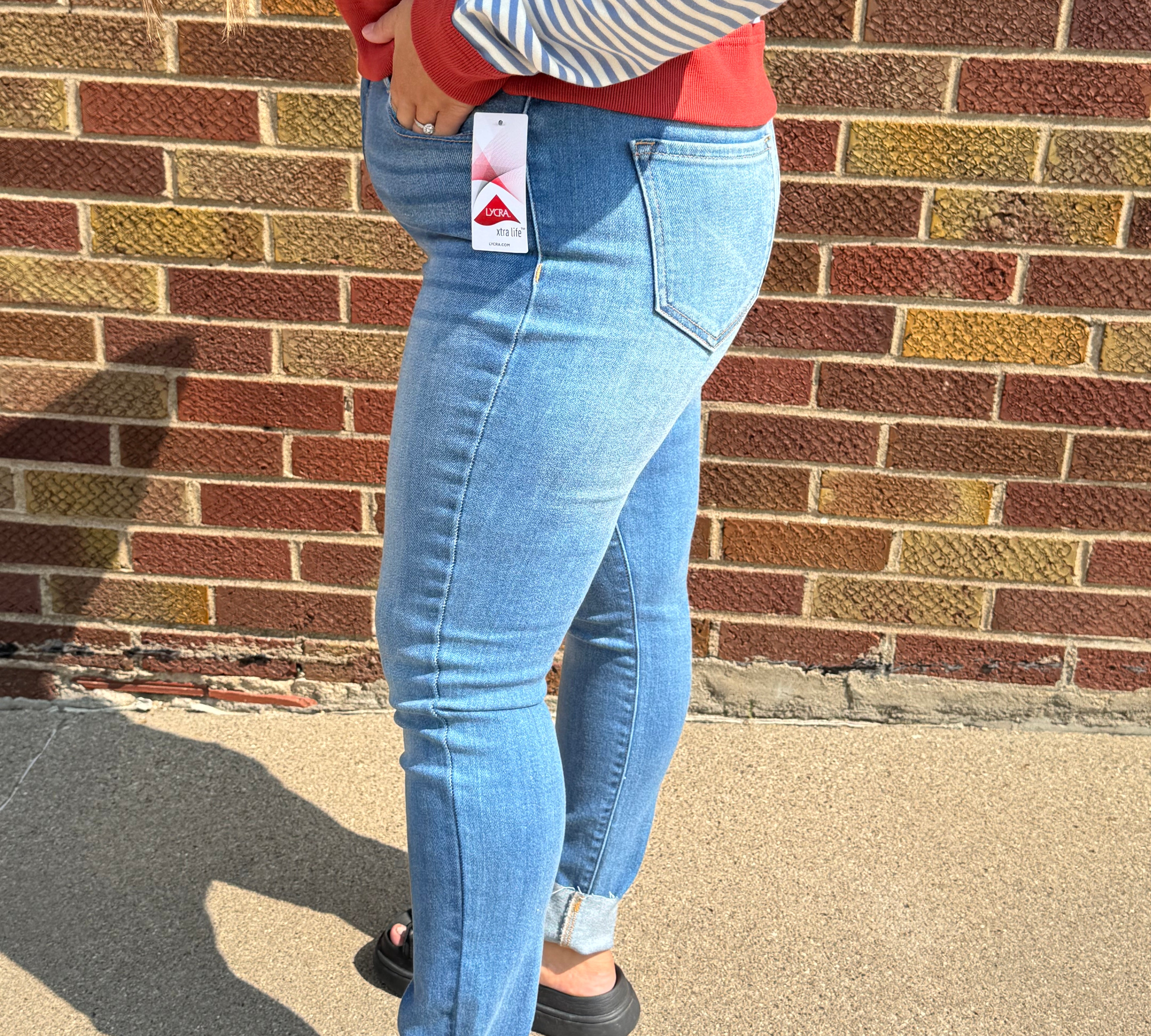 Cello High Rise Ankle Skinny Straight Cut Hem Jean