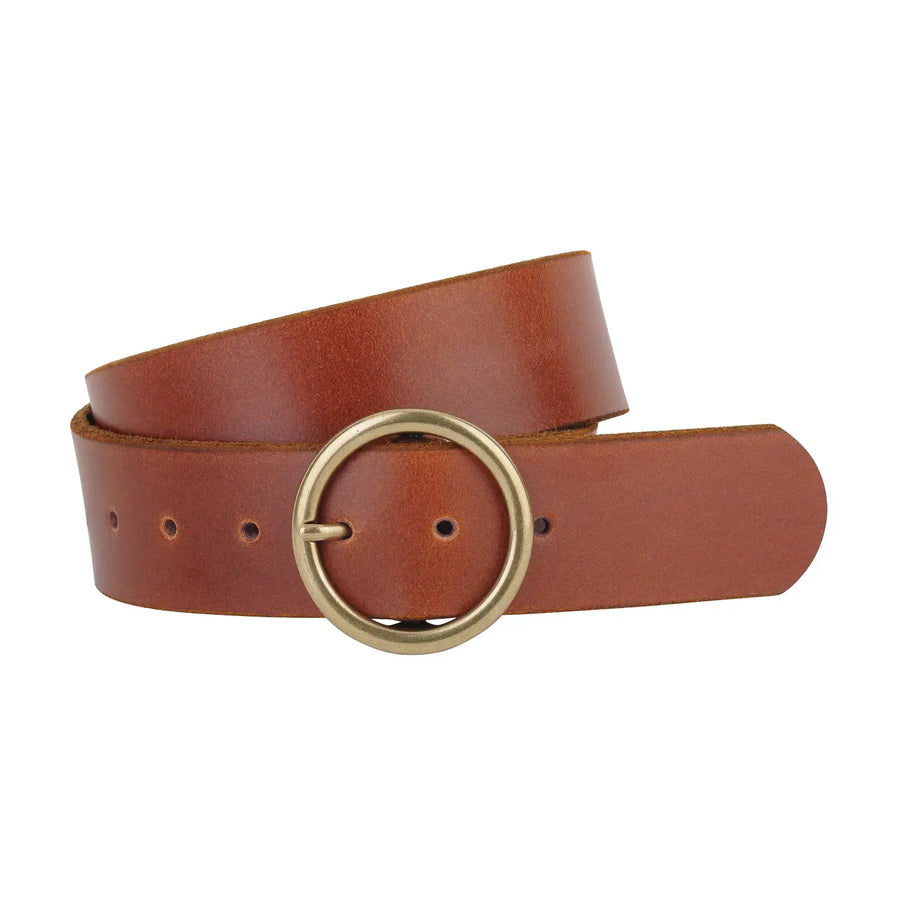 Plus Wide Brass Round Ring Buckle Belt