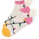 Pink/White Christmas Light Socks w/White Pom