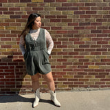 Olive Corduroy Pleated Romper