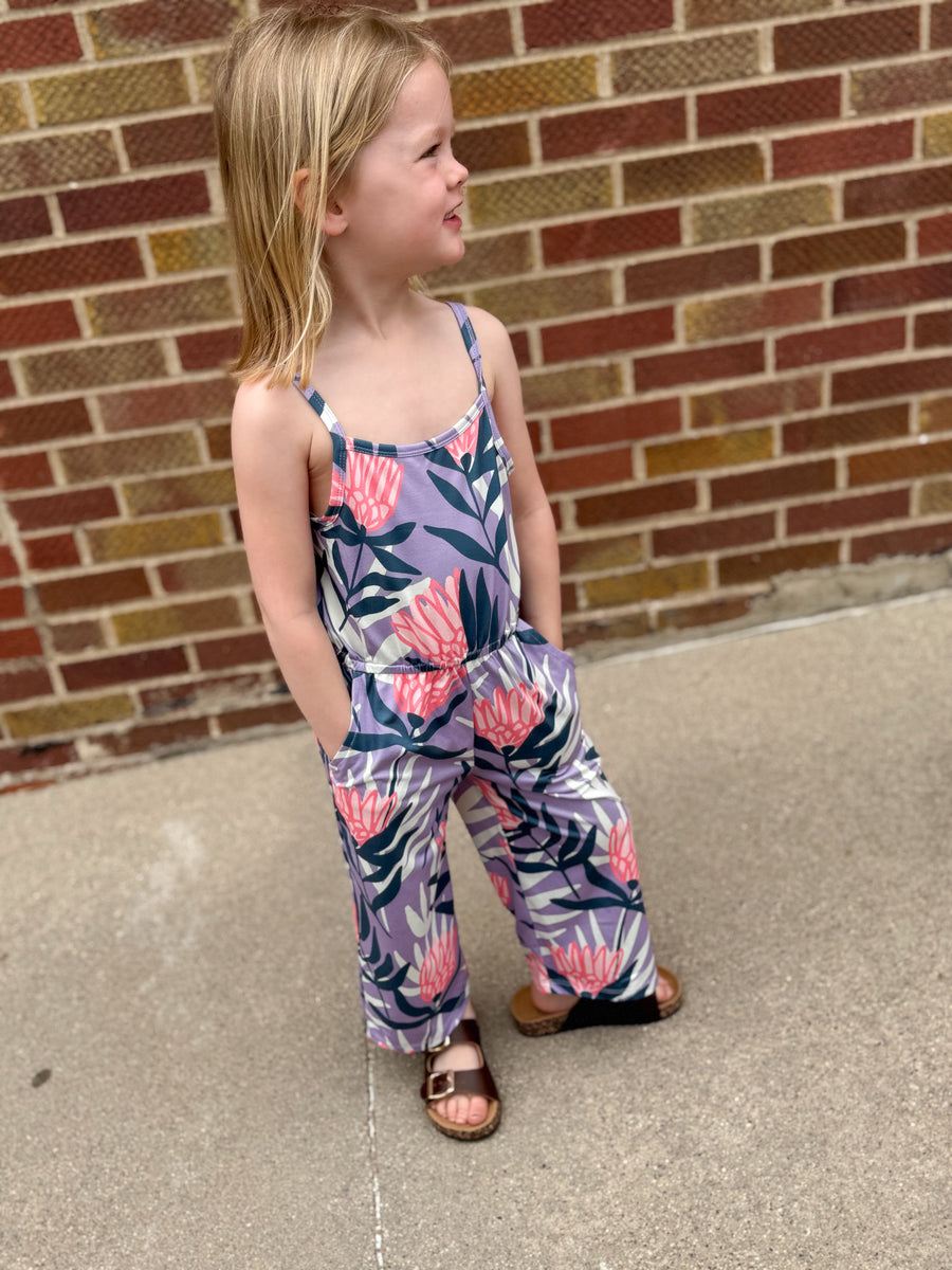 Girls Lavender/Navy Floral Jumpsuit