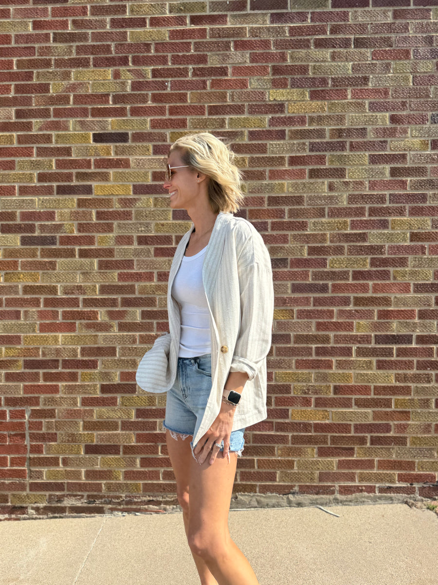 Striped Pocket Linen Blazer