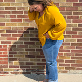 Plus Button Down Ruffle Neck Top