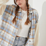 Plaid Jacket w/Teddy Fur Sleeve