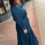 Plus Long Sleeve Split Neck Maxi Dress