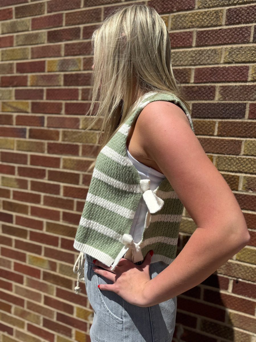 Textured Stripe Side Tie Vest