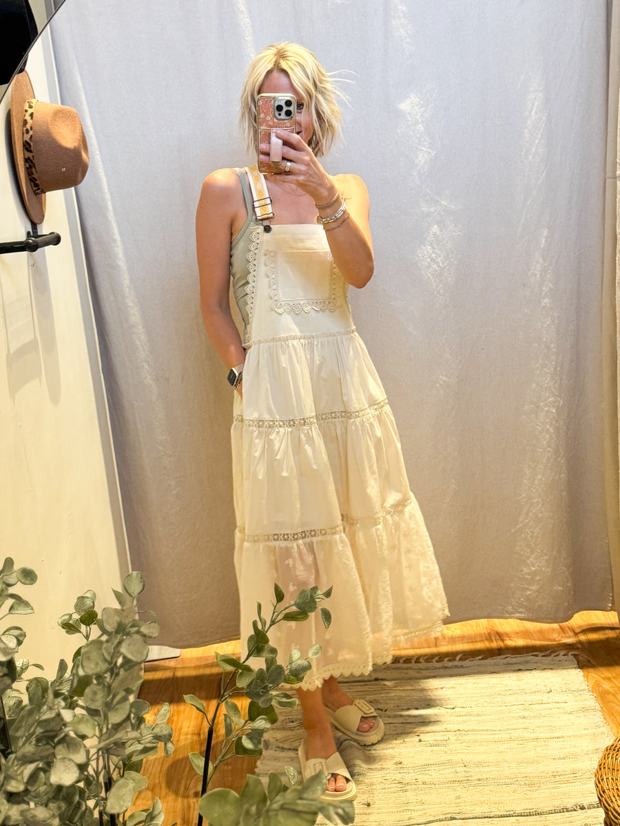 Lace Tiered Overall Maxi Dress