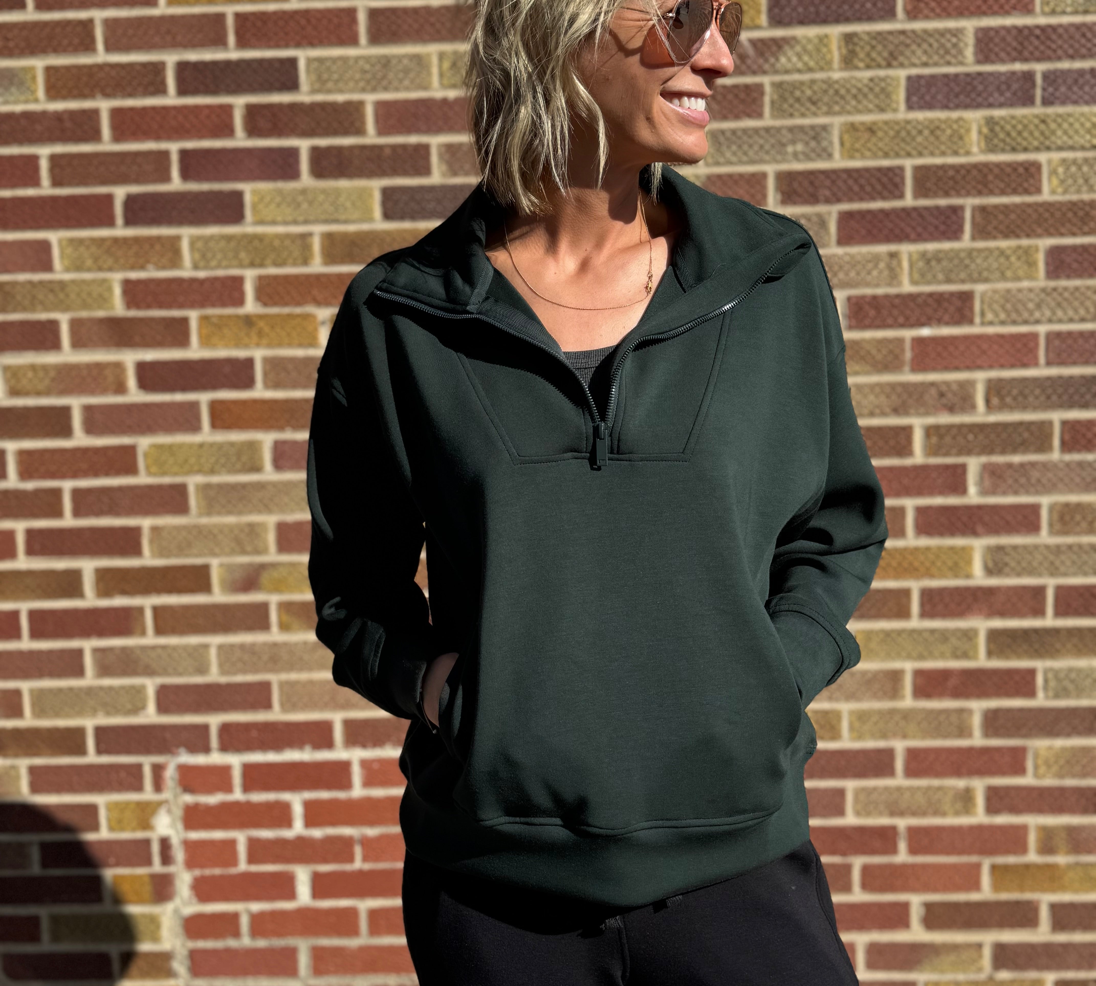 Modal Poly Quarter Zip Funnel Neck Pullover