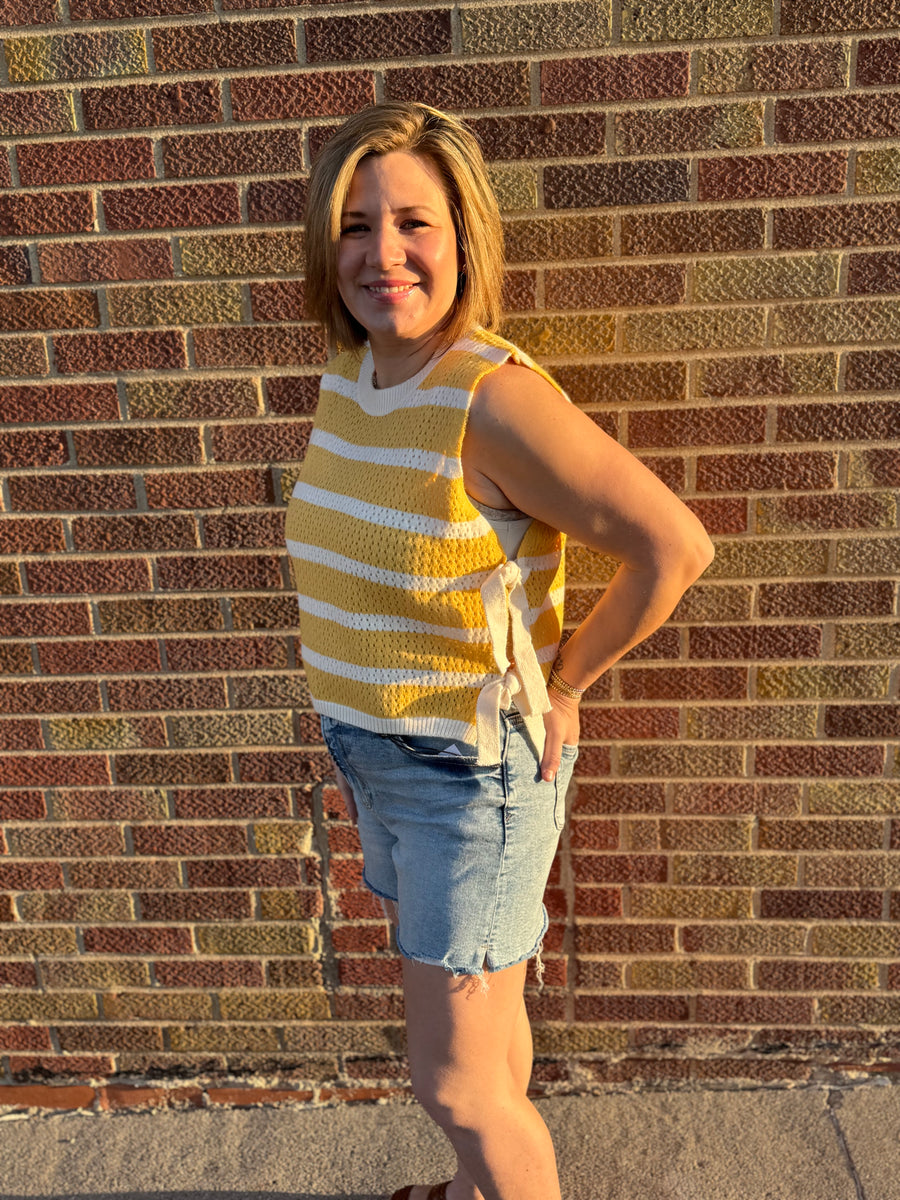 Textured Stripe Side Tie Vest