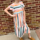 Girls Boho Rainbow Stripe Dress
