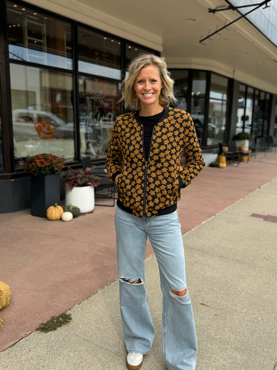 Mustard Flower Bomber Jacket