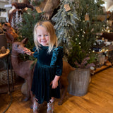 Teal Velvet Ruffle Dress