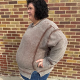 Plus Acid Wash Double Ribbed Pullover