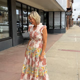 Sleeveless V Neck Ruffle Floral Dress
