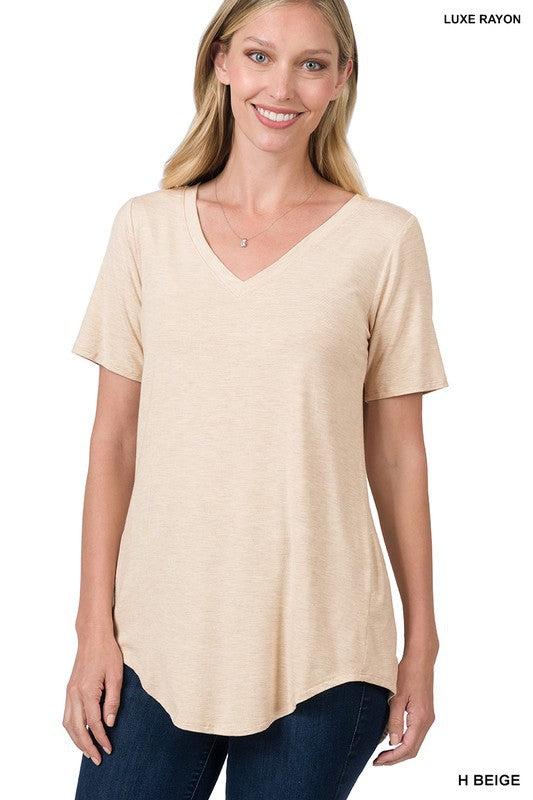 Luxe SS V Neck High Low Top