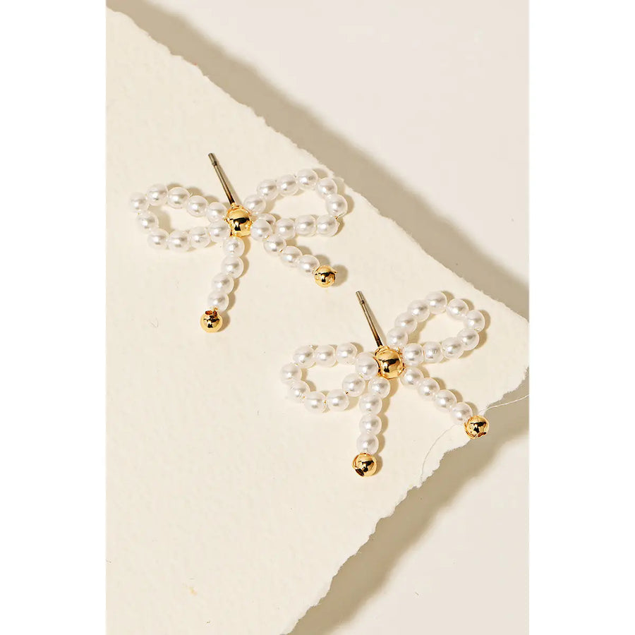 Pearl Beaded Ribbon Stud Earring