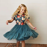 Girls Emerald Floral Dress