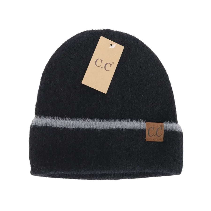 CC Soft Feather Striped Cuff Beanie