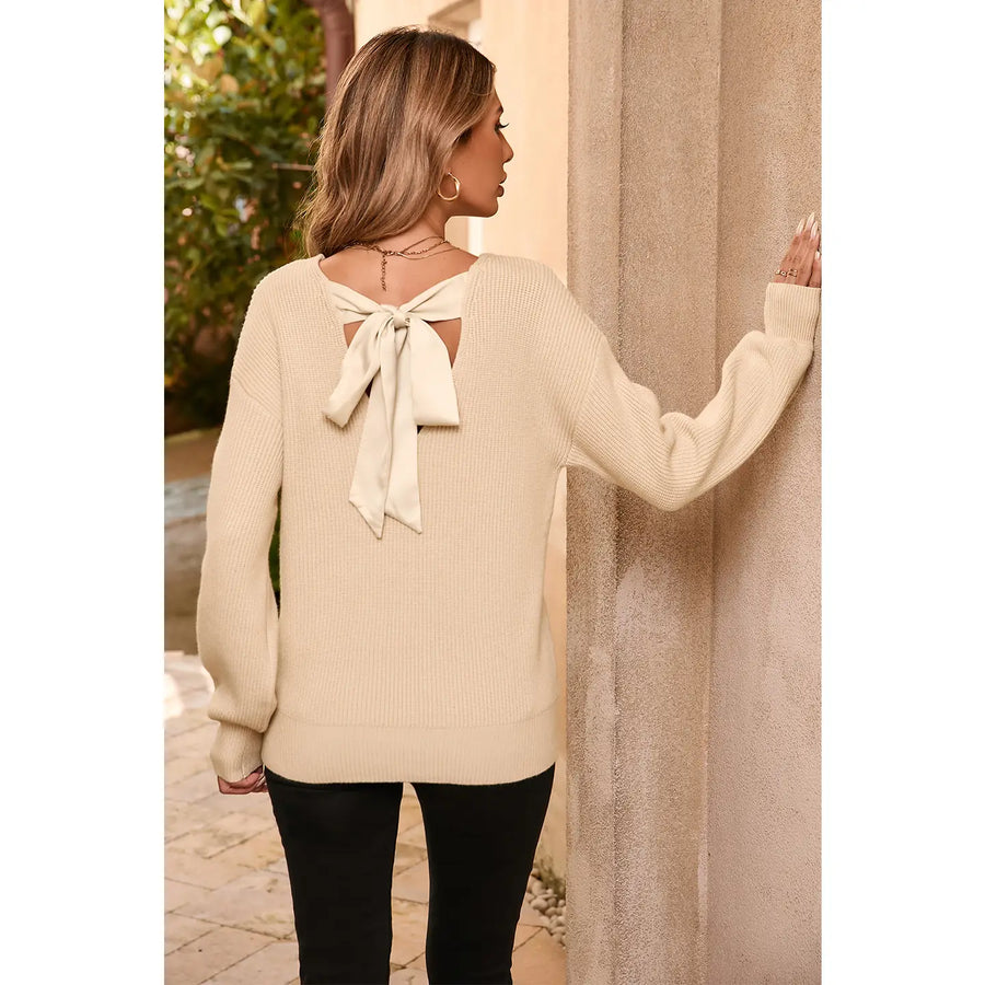 Lantern Sleeve Knot Back Sweater