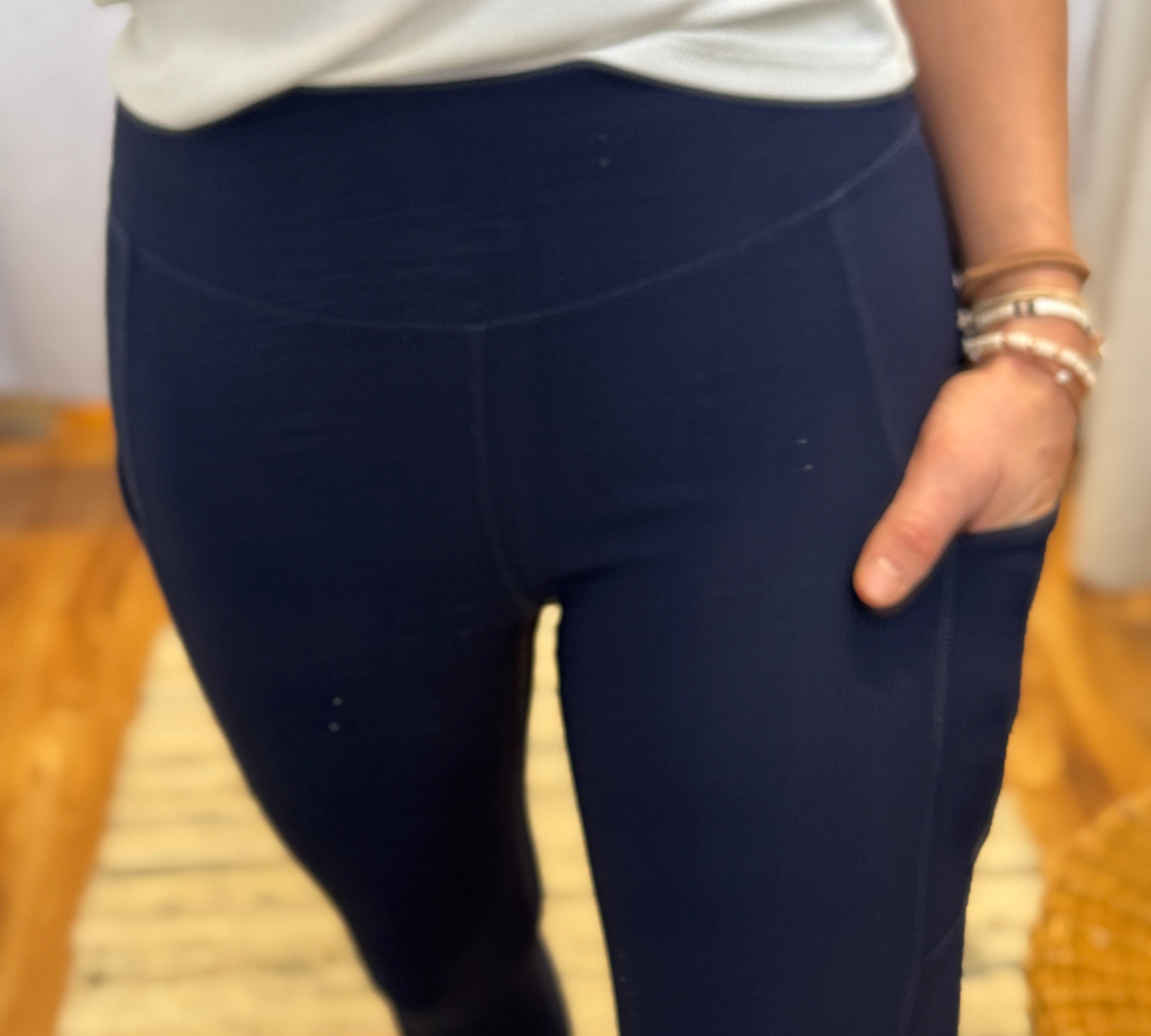 Nylon Ribbed Leggings w/Side Pocket