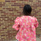 Floral Satin Babydoll Top w/Bubble Sleeve