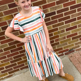 Girls Boho Rainbow Stripe Dress