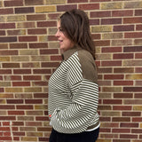 Slub Knit & Stripe Collared Top