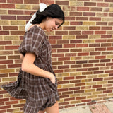 Espresso Plaid Puff Sleeve Mini Dress