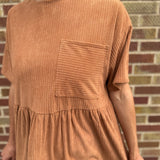 Camel Corded Boxy Mini Dress
