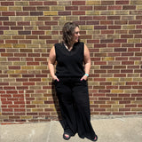 Wide Leg Pant w/Ribbed Hem