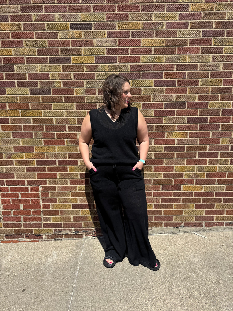 Wide Leg Pant w/Ribbed Hem