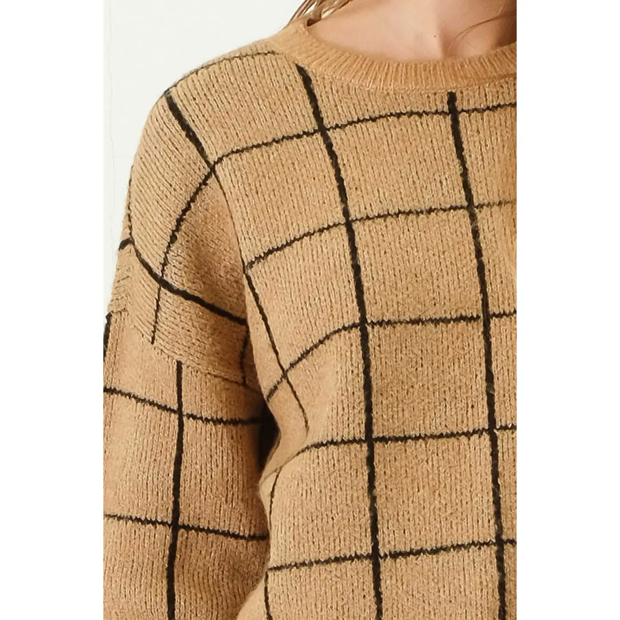 Grid Print Knit Sweater