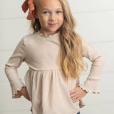 Girls Long Sleeve Lettuce Trim Top