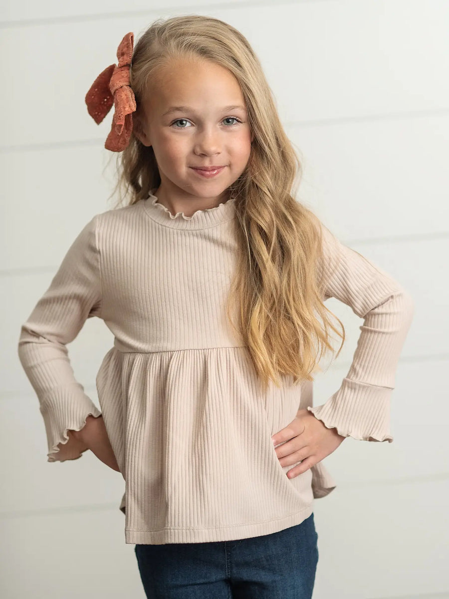 Girls Long Sleeve Lettuce Trim Top