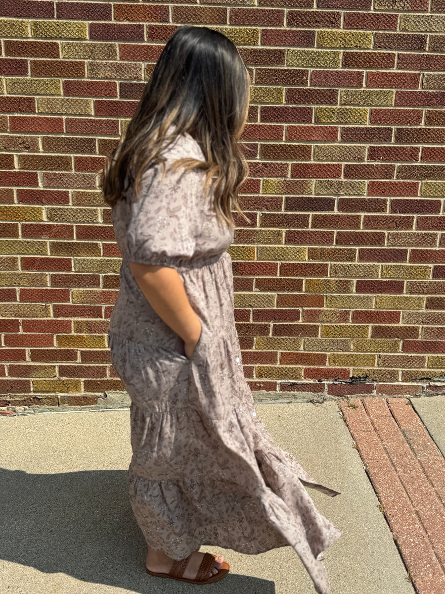 Taupe Floral Maxi Dress