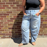 Plus Denim Cropped Barrel Pants
