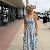 Floral Tie Strap Smocked Maxi Dress